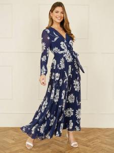 Макси-платье с запахом в цветочную складку Yumi, темно-синий