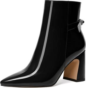 Женские ботильоны MODENCOCO с лаковой отделкой, бантом и молнией, вечернее платье, острый носок, каблук-блок, высота каблука 3,3 дюйма