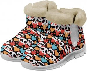 Зимние ботинки Panda Snow Chaqlin для женщин, ботинки на щиколотку, противоскользящие, с широким плоским каблуком, повседневные уличные ботинки с уютной фланелевой подкладкой, сохраняющие тепло, Colorful Heart Panda