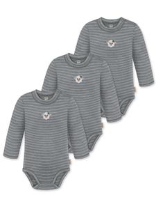 Normani Outdoor Sports Комплект из 3 детских боди с длинными рукавами из мериносовой шерсти, модель Tuai, серые в полоску