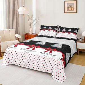 Erosebridal Комплект постельного белья с новогодним принтом в виде бантов, звезд, колокольчиков и снежинок, Christmas 10