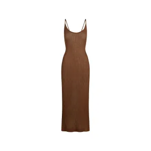 Прозрачное трикотажное длинное платье-камизоль Slip Dress Skims, коричневый