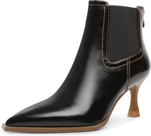 Женские ботильоны с острым носком Челси, короткие ботинки с задней молнией, каблук 7 см Jaffamiraco, Black