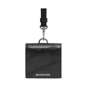 Balenciaga Чехол для наушников из тисненой анилиновой коровьей кожи, мужской, черный