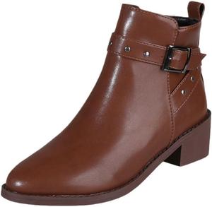 Женские короткие ботинки с заостренным носком и боковым крючком, однотонные, модные и повседневные, для использования на улице. Fusecottc, Coffee Color