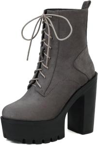 Женские ботильоны MRKEWUNEY на платформе с массивным каблуком, на шнуровке, 04 Grey