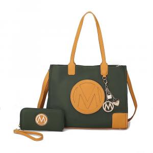 Женская сумка-тоут и кошелек Louise из веганской кожи MKF Collection от Mia k, 2 предмета, цвет Olive Mustard