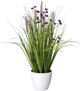 Зеленая искусственная трава Creativ "смесь цветочных трав", в белой пластиковой миске Creativ green Ø/10х41 см, цвет lila