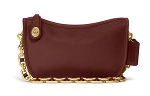 Кожаная сумка-свингер через плечо маджонг кроссбоди женская в моренди коричневом красном COACH
