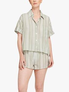Органическая пижамная рубашка с коротким рукавом в полоску из хлопка GOTS Nudea, Sage Stripe