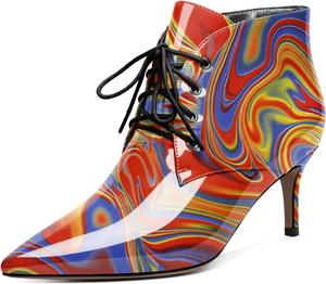 Женские ботильоны Eldof на низком каблуке 2,5 дюйма с заостренным носком, шнуровкой и удобные для прогулок, Patent Heatmap