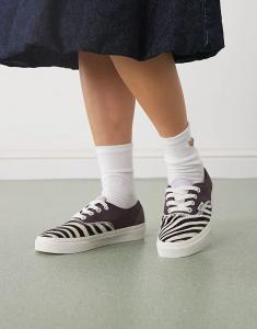 Кроссовки Vans Authentic в стиле панк черного цвета с принтом зебры и мехом пони