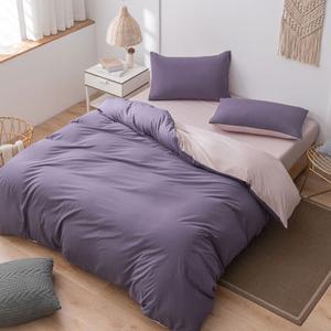LUOLAI HOME Комплект постельного белья, 4 предмета, простыня на резинке 150 см, пододеяльник 150x200 см, цвет: офф-уайт + серо-фиолетовый