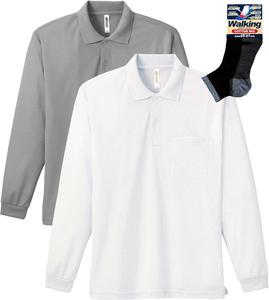 Футболка-поло с длинными рукавами и карманом Glimmer 00335-ALP Dry 4.4 унции, бело-серый
