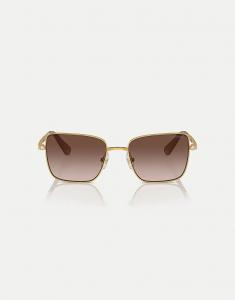 Солнцезащитные очки Swarovski Round с коричневыми линзами из желтого золота