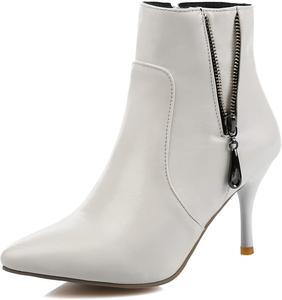 Женские ботильоны с острым носком и высокими каблуками, с боковой молнией, модные элегантные короткие ботинки JOEUSTY, White-Velvet Lined