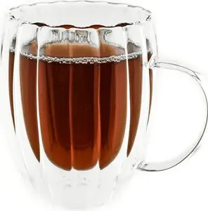 Набор из 4 стаканов с двойными стенками и ручками, рифленый дизайн, прозрачный, 350 мл Almina