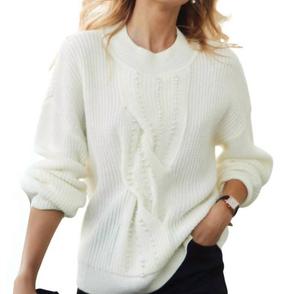 Украшенный жемчугом свитер в косичке цвета слоновой кости FDJ