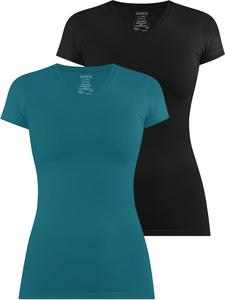 Janice 2 облегающие футболки с V-образным вырезом Siena, цвет петролейный/черный