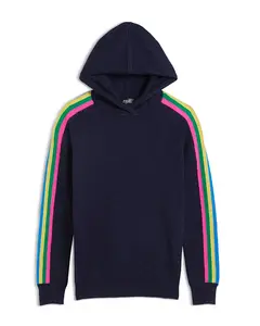 Вязаный кашемировый свитер Aqua с капюшоном и полосатыми рукавами для девочек, размер «подрасти» - эксклюзивная модель. Aqua, синий