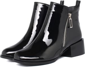 Женские ботильоны SEIFIN из лаковой кожи с массивным каблуком, средним блок-каблуком, двойной боковой молнией, короткие гого-бутсы, туфли для платьев, Black