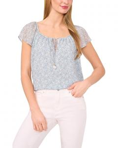 Топ CeCe Printed Round Neckline Flutter Slv Top, цвет Blue Pearl