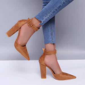 Женские туфли ZBYY с острым носком, на высоком каблуке, с ремешком на щиколотке, летние туфли с массивным каблуком для вечеринок и свадеб, Brown 10.5