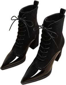 Большого размера, ретро, однотонные короткие ботильоны с острым носком и высоким каблуком. Повседневный дизайн на шнуровке. Модные и универсальные. Clolinde, Black