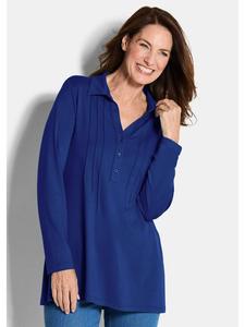 GOLDNER Короткий размер: туника, блузка с короткими рукавами и воротником-стойкой, королевского синего цвета