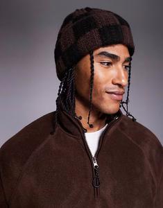 Вязаная шапка-бини в шахматную клетку коричневого и черного цветов Asos Design