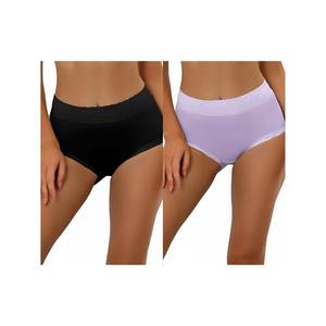 2 упаковки женского хлопкового нижнего белья с высокой талией и кружевной отделкой, трусики с полным покрытием для контроля живота ALLEGRA K, цвет Purple Black
