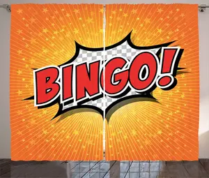 Штора ABAKUHAUS Bingo Rustic с мультяшным речевым пузырем, универсальная тесьма для гостиной с петлями и крючками, 280 x 245 см, цвет: ярко-оранжевый Abakuhaus