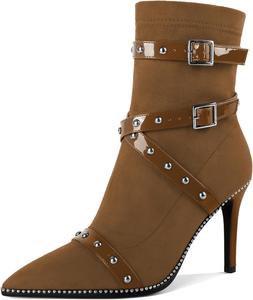 Женские ботильоны Joseywade с каблуком 3,7 дюйма, шпильку, украшенные бусинами и заклепками, с заостренным носком, боковой молнией, из замши, размер 5-13