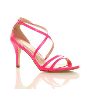 Лакированные босоножки на высоком каблуке с перекрещенными ремешками и пряжкой AJVANI, неон