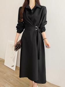 Платье-трапеция с поясом. Женское платье Doux Belle, цвет Black