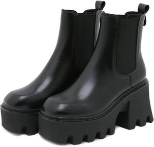 Женские ботильоны с скрытой платформой Челси на каблуке, удобные кожаные ботильоны на щиколотку с эластичными вставками, легко надеваются ZJING, Black