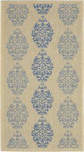 Ковер SAFAVIEH, 61 x 110 см, Courtyard Collection - Natural & Blue, без линьки и простой в уходе, для помещений и улицы, моющийся - идеален для патио, заднего двора, прихожей (CY2720-3101)