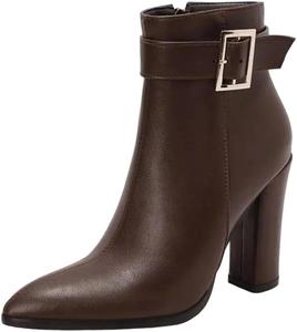 Женские классические ботильоны с заостренным носком и массивным каблуком 10 см Generic, Brown