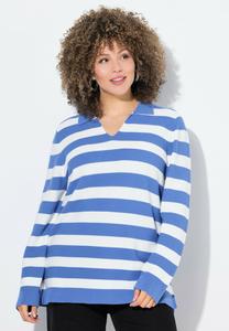 Поло Ulla Popken STRIPED COLLAR LONG SLEEVE, Aegean Blue/Light Blue
