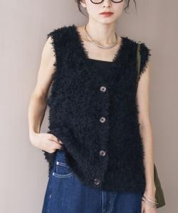 Жилет, связанный из тюлевой перьевой пряжи Coen, цвет Black