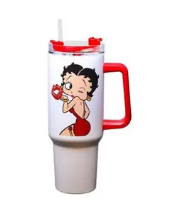 Кружка Betty Boop из нержавеющей стали с двойными стенками, трубочкой и ручкой, 40 унций Spoontiques, white