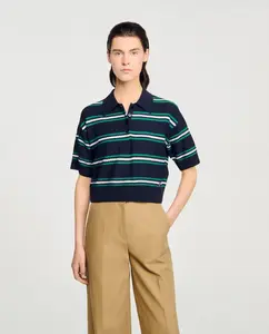 Женская поло с воротником Sandro, темно-синий