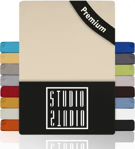 Простыня на резинке Premium 140x200 см - 160x220 см, 170 г/м², гребенной хлопок с 3% эластана, 100, простыня также подходит для высоких матрасов, пружинных кроватей и водяных кроватей высотой до 35 см - кремового цвета STUDIO