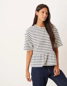 Топ свободного кроя с длинными рукавами и баской в темно-синюю полоску от ASOS DESIGN