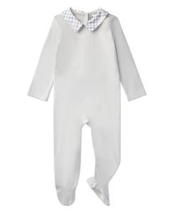 Детский комбинезон для мальчиков в клетку с воротником-стойкой MeMoi, Pearl blue