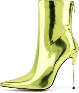 LINMUYOUJIA Модные ботильоны с металлическим зеленым оттенком для женщин, с заостренным носком, высоким каблуком-стилетто, праздничные туфли с задней молнией, заостренный носок, фиолетовые, золотые, серебряные каблуки