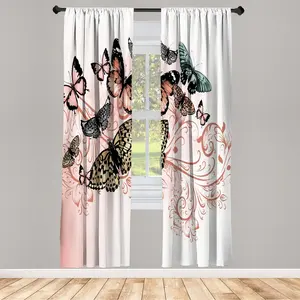 Шторы-бабочки ABAKUHAUS, комплект из 2 панелей для гостиной и спальни, дизайн в винтажном дамасском стиле с изображением бабочек-монархов, 150 см x 175 см, цвет нежно-розовый хаки Abakuhaus