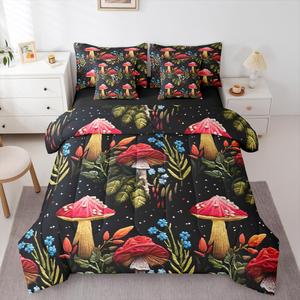 Erosebridal Комплект постельного белья Hot Pink Mushroom King с ботаническим принтом в стиле бохо из мягкого хлопка, Hot Pink Blue Green