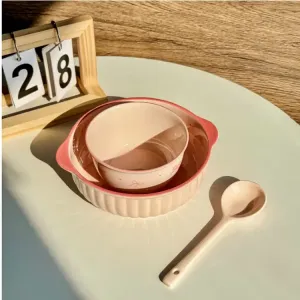 Ceramics Красивый кремовый набор керамической посуды для дома: миска для риса и йогурта Pink, 3 предмета