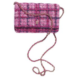 CHANEL Мягкая твидовая мини-сумка через плечо для женщин с золотистой металлической фурнитурой, розовая